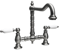 PB Old fashion bridge kitchen faucet stainless steel angled spout with white handles PBN.RVS.H.WH