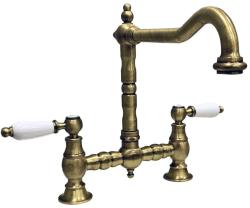 PB Old fashion bridge kitchen faucet Bronze angle spout with white handles PBN.BRO.H.WH