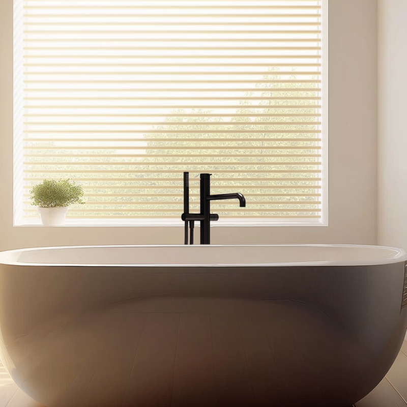 Waterevolution Flow Floor standing bathtub mixer with flexible handshower and fixed holder black T133PR