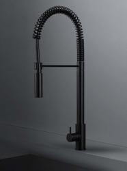 Waterevolution Flow semi-professional kitchen mixer tap, matte black with column and spring T157PR