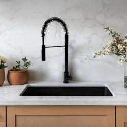 Waterevolution Flow semi-professional kitchen mixer tap, matte black with column and spring T157PR
