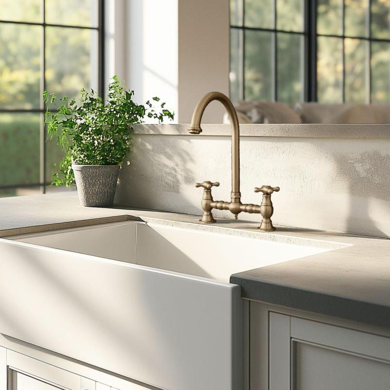 PB Old fashion Bridge Kitchen Faucet Bronze round spout with star knobs PBN.BRO.R.ST