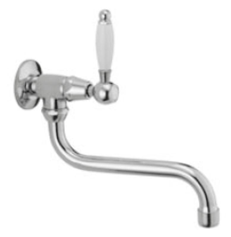 PB classic wall washbasin tap with white lever cold water and long spout stainless steel 1208853572