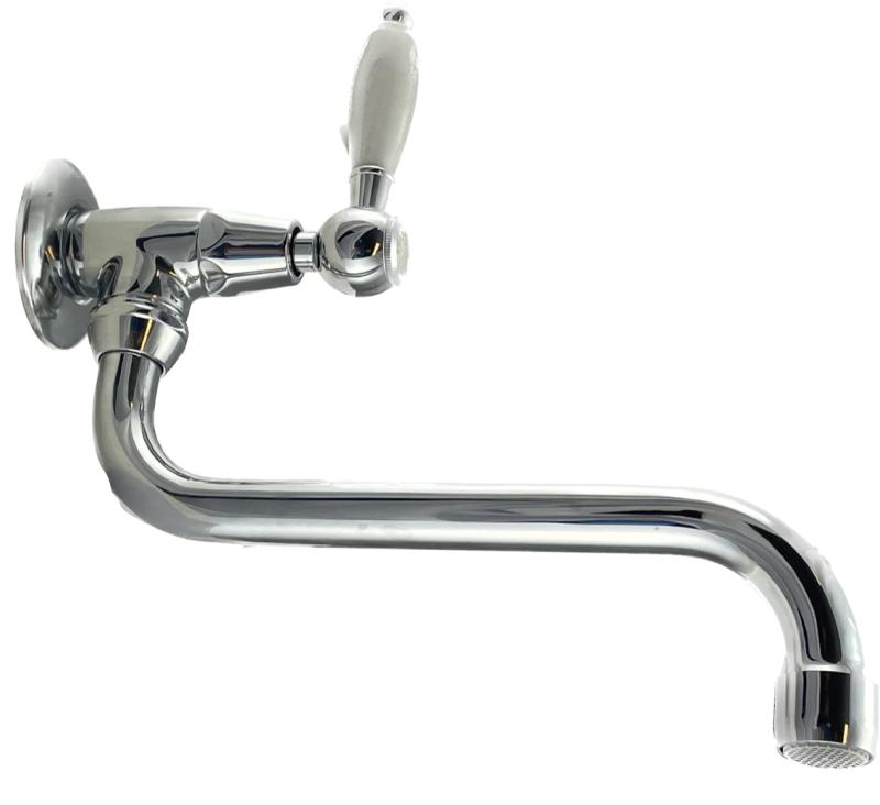 PB classic wall washbasin tap with white lever cold water and long spout chrome 1208853612
