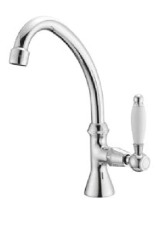 PB classic washbasin tap with white lever cold water with high spout bronze 1208853682