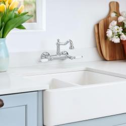 PB classic mounted wall faucet with White handles Chrome 1208854172