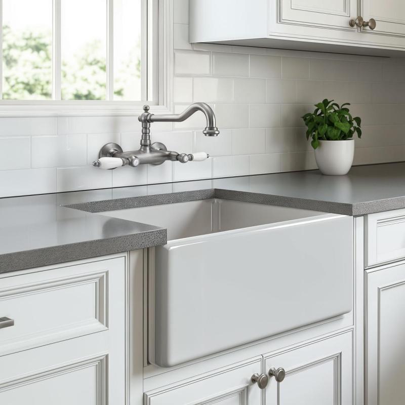 PB classic wall faucet with White handles stainless steel 1208854192