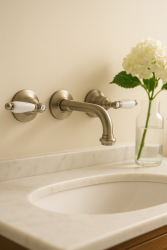 PB classic faucet built-in wall faucet with white handles 16 cm spout stainless steel 1208854342