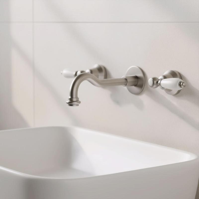 PB classic built-in wall faucet with white handles 25 cm spout stainless steel 1208854402