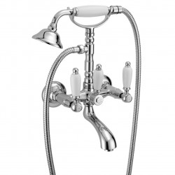 PB classic tap surface-mounted bath tap set with white handles, stainless steel, including hand shower 1208854432