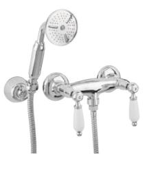 PB classic tap surface-mounted shower tap set with white handles including hand shower stainless steel 1208854492