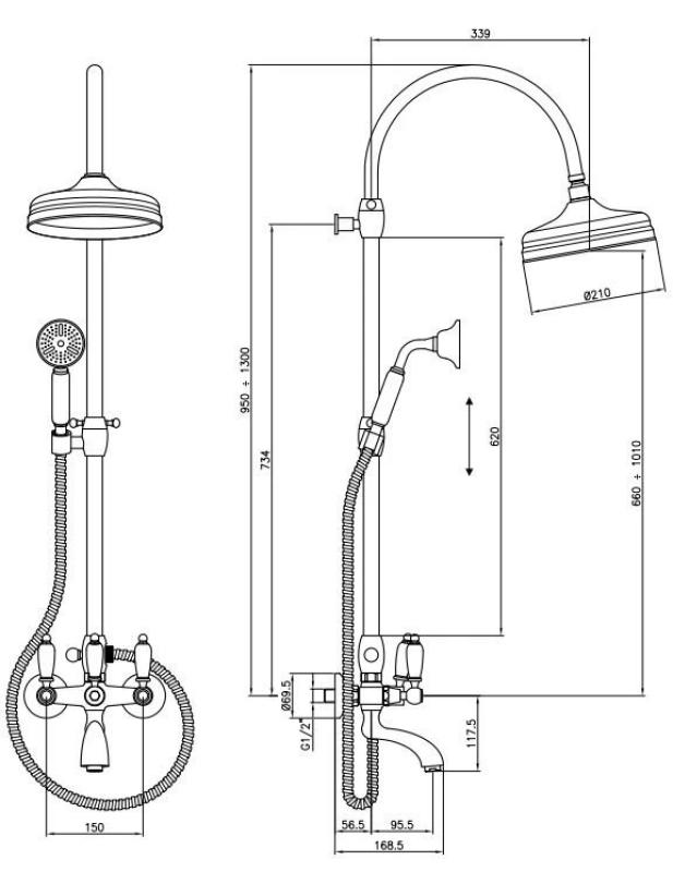 PB Classic Bath Shower Set surface-mounted with rain shower Bronze 1208854822