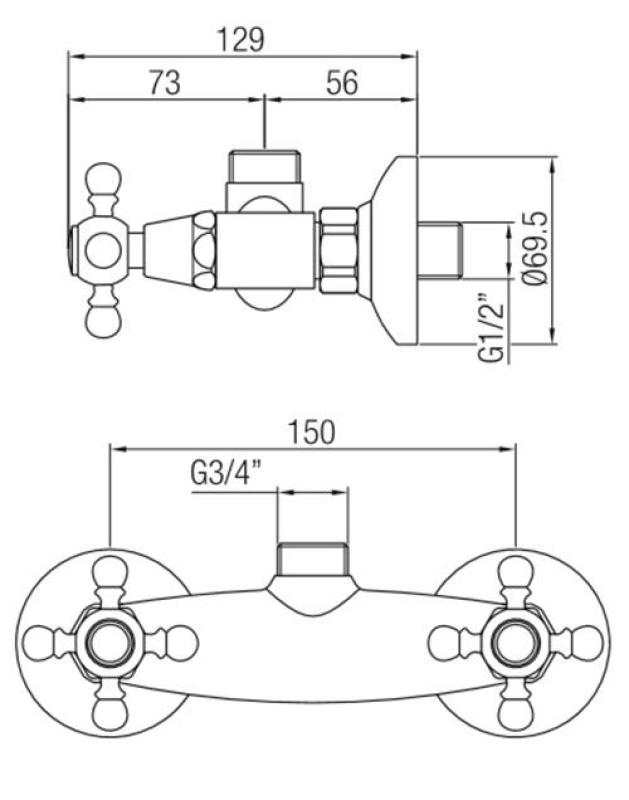 PB classic tap surface-mounted shower mixer with star knobs Chrome top connection 1208855302