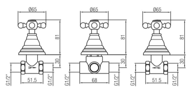 PB classic 2-way built-in shower set with diverter with star handles Bronze 1208855372