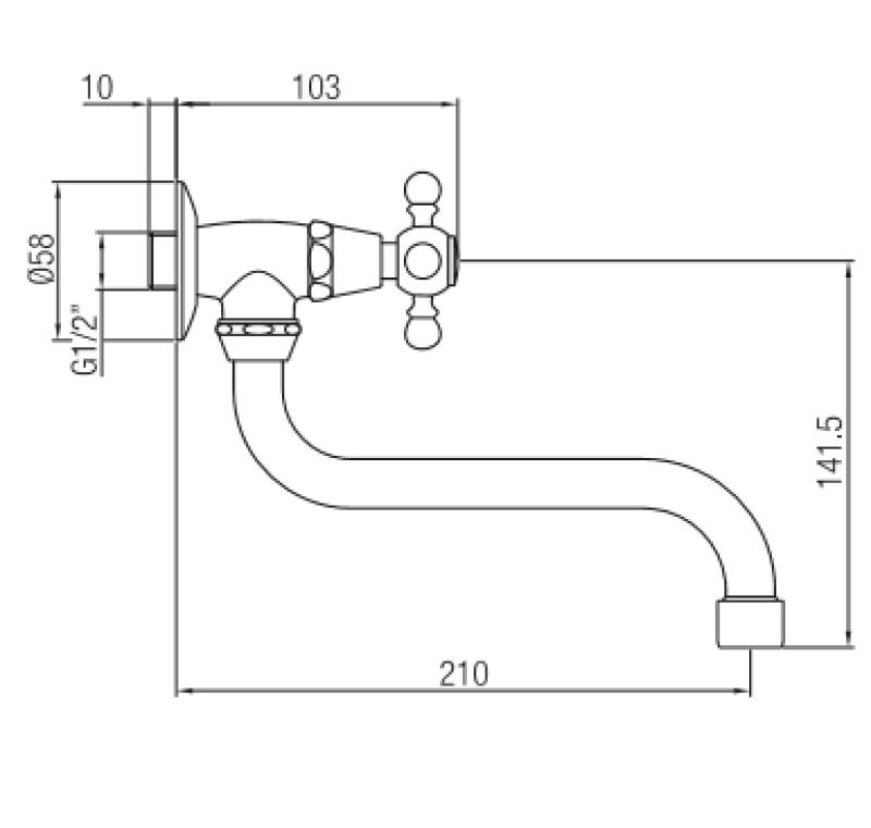 PB Classic wall washbasin tap with star handle cold water and long spout bronze 1208855632