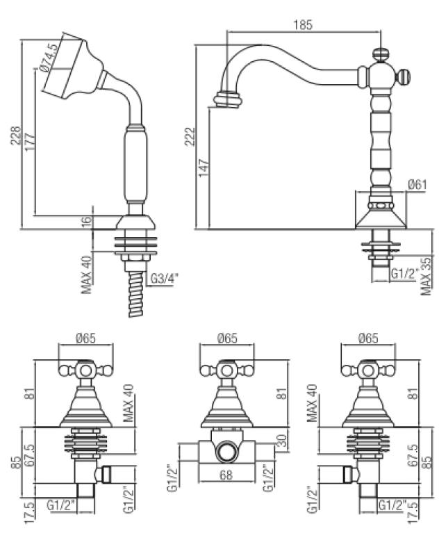 PB Classic 5-hole bath mixer with strong knobs bronze 1208855782