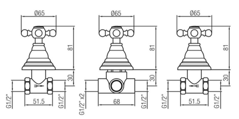 PB classic 3-way built-in shower set with diverter with star handles stainless steel 1208889772