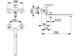 Blusani special Wall tap Chrome with long spout 35cm and hand shower 1208952919