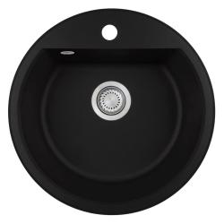 GraniteMy Bremen round granite sink 43 cm black inset and undermount with tap hole bench with stainless steel plug 1208953206
