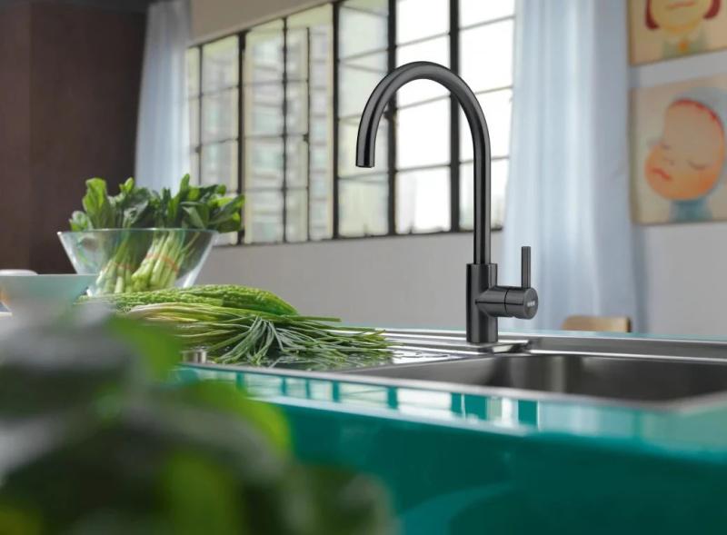 Franke Kitchen tap Eos Neo swivel spout brushed black 115.0666.437