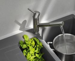 Franke Orbit solid stainless steel low kitchen tap with pull-out spout stainless steel 115.0569.461