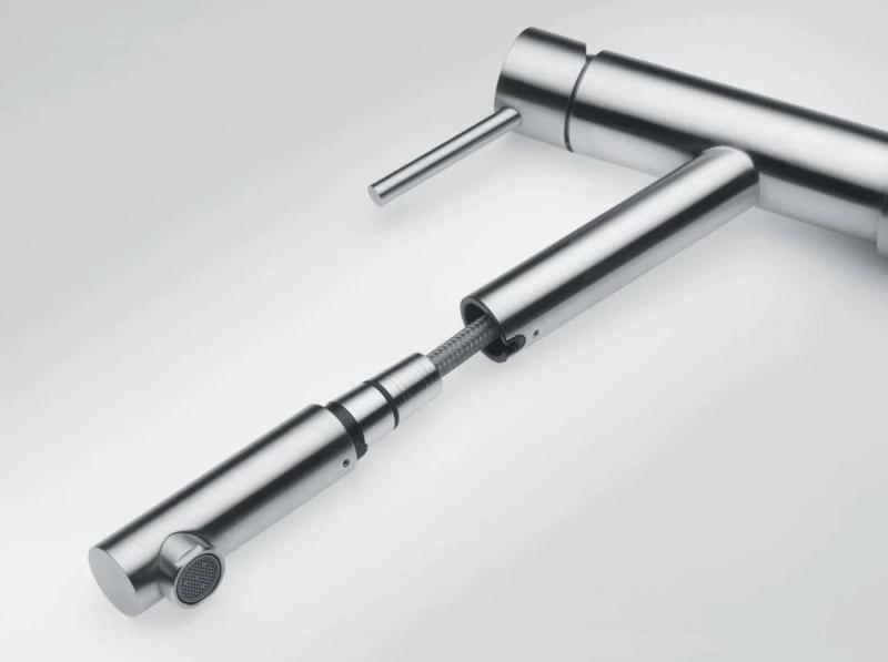 Franke Orbit solid stainless steel low kitchen tap with pull-out spout stainless steel 115.0569.461