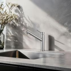 Franke Orbit solid stainless steel high kitchen tap with swivel spout stainless steel 115.0600.928