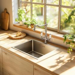 PB Nostalgic classic country kitchen tap stainless steel with white handles 1208953915