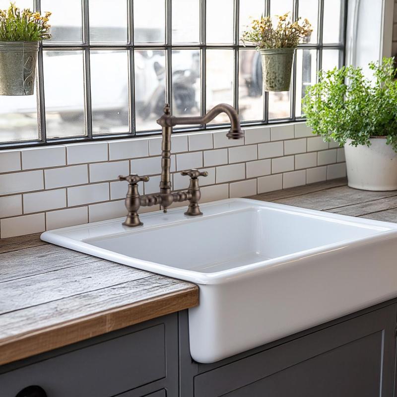 PB Nostalgic Bridge kitchen tap dark bronze angled spout with star knobs 1208954667