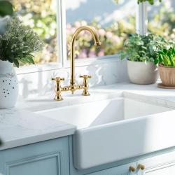 PB Nostalgic Bridge Kitchen Tap Brass Nature round spout with star knobs 1208954669