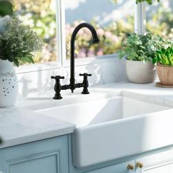 PB Nostalgic Bridge kitchen tap matt black round spout with star knobs 1208954671