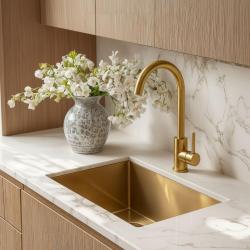 Quadri York kitchen mixer tap PVD matt gold with swivel spout 1208955905