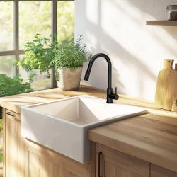 Quadri Leeds kitchen mixer tap with pull-out shower with 2 settings matt black 1208955907