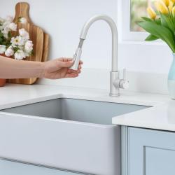 Quadri Leeds kitchen mixer tap with pull-out shower with 2 settings matt white 1208955908