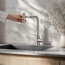 Quadri Cardiff kitchen mixer with pull-out shower with 2 spray types stainless steel 1208955914