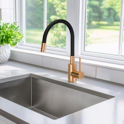 Quadri Bristol kitchen mixer tap with flexible black spout PVD brushed copper 1208955984