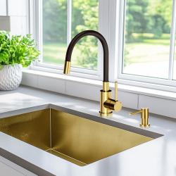 Quadri Bristol kitchen mixer tap with flexible black spout PVD brushed gold 1208956029
