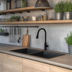 Quadri Stamford kitchen mixer tap matt black with removable spout and spray setting 1208956095