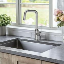 Quadri Stamford kitchen mixer stainless steel with swiveling angled spout 1208956097