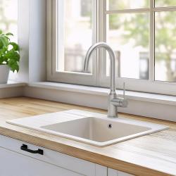 Quadri Stamford kitchen mixer stainless steel with rotating round spout 1208956109