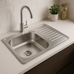 Aquadesign Basic stainless steel sink with draining section reversible 66x42cm surface-mounted 1208956285