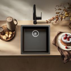 Black sink 40x40cm undermount inset and flush-mounted with stainless steel plug 1208956390
