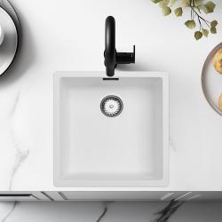 White sink 40x40cm undermount inset and flush-mounted with stainless steel plug 1208956392