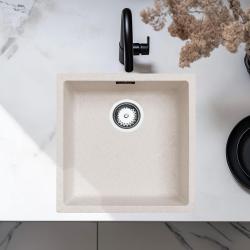 Sand cream sink 40x40cm undermount inset and flush-mounted with stainless steel plug 1208956394