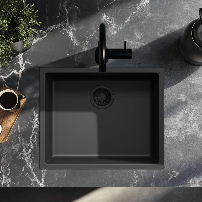 Black sink 50x40cm drop-in mounted undermount flush-mounted with black waste 1208956396