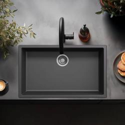 Black large sink 70x40cm undermount inset and flush-mounted with stainless steel plug 1208956400