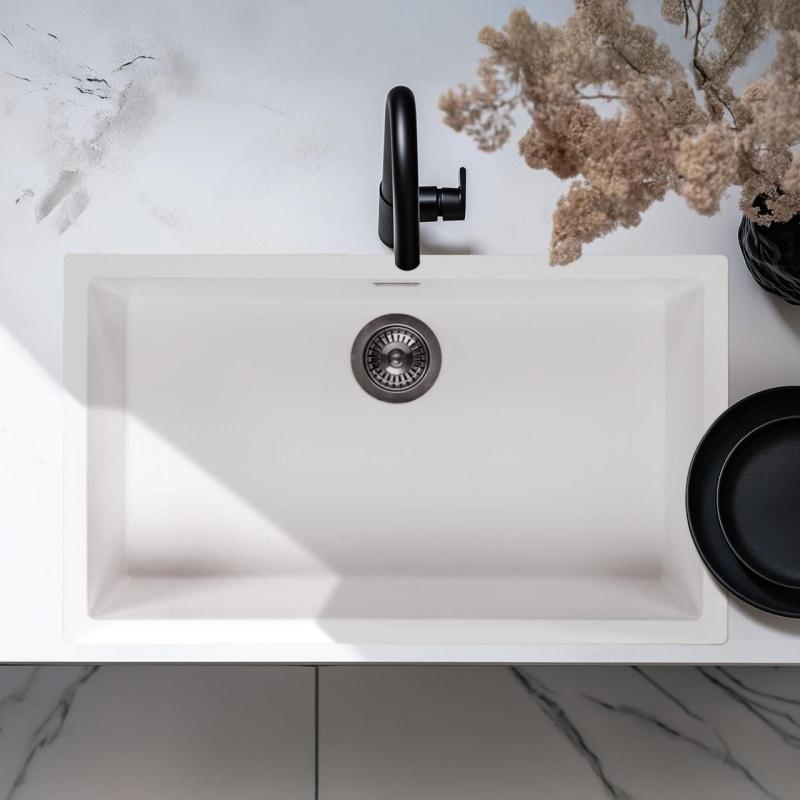 White large sink 70x40cm undermount inset and flush-mounted with stainless steel plug 1208956402