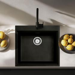 Black countertop sink 58x53cm with tap hole and stainless steel plug 1208956732