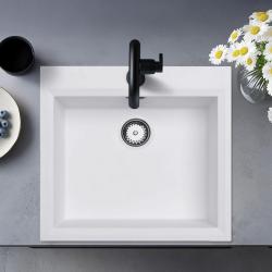 White inset sink 58x53cm with tap hole bench with stainless steel plug 1208956763