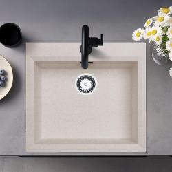 Sand cream inset sink 58x53cm with tap hole bench with stainless steel plug 1208956773